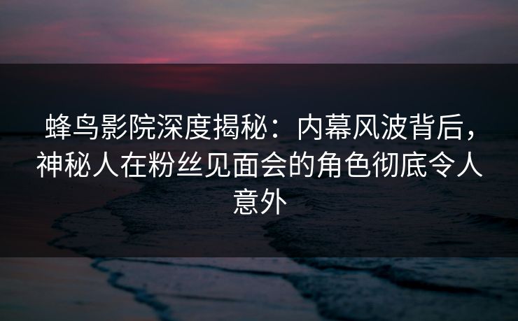 蜂鸟影院深度揭秘：内幕风波背后，神秘人在粉丝见面会的角色彻底令人意外