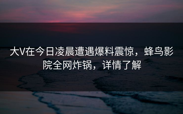 大V在今日凌晨遭遇爆料震惊，蜂鸟影院全网炸锅，详情了解