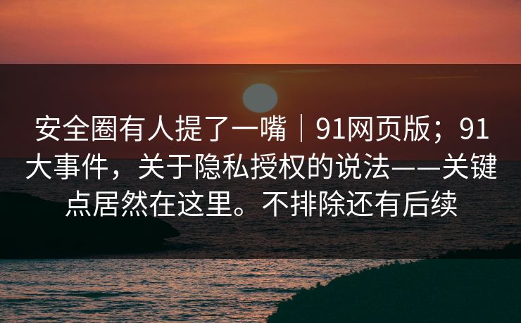 安全圈有人提了一嘴|91网页版;91大事件,关于隐私授权的说法——关键点居然在这里。不排除还有后续 安全圈有人提了一嘴|91网页版;91大事件,关于隐私授权的说法——关键点居然在这里。不排除还有后续